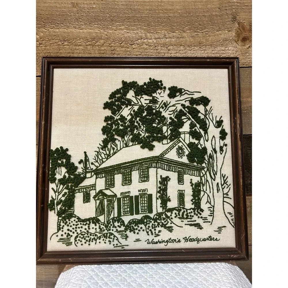 Framed Handmade George Washington Headquarters‎ Crewel Embroidery 15